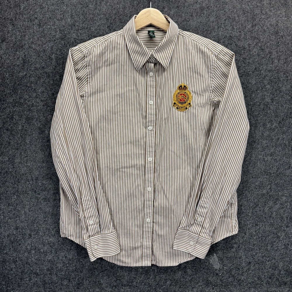 Lauren Ralph Lauren Button Up Shirt Crest Womens Medium Striped Preppy
